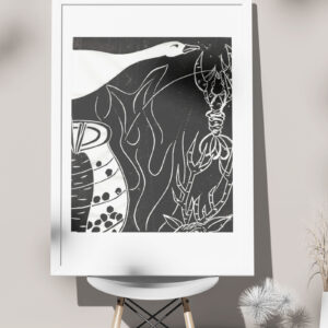 Linolschnitt Feuer & Rauch